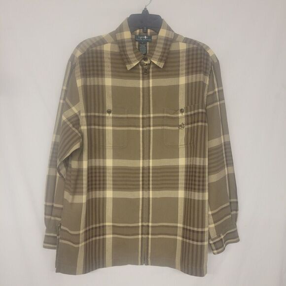 Ralph Lauren Large Flannel Jacket Full Zip Plaid Brown Men  Shirt Jacket - Picture 2 of 7